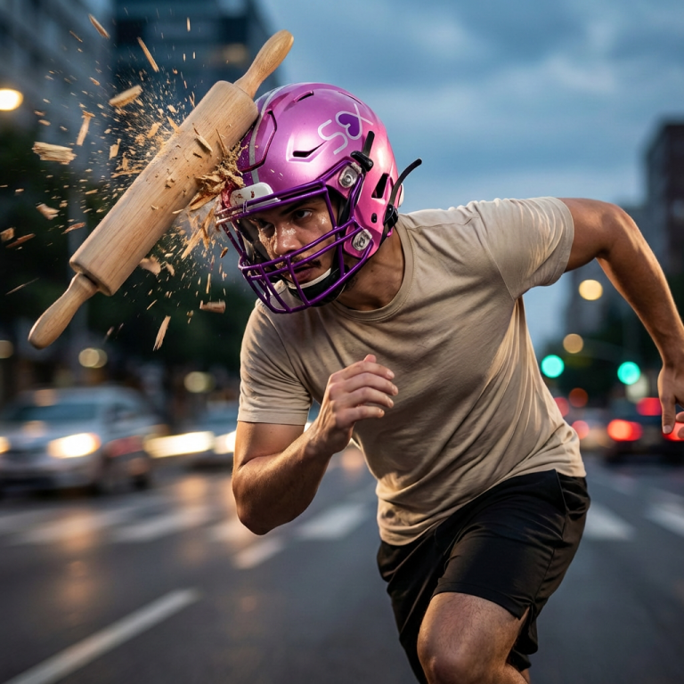 Capacete contra rolo de macarrão